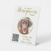 ハネムーンファンド結婚ペットの金ゴールドQRコードドッグフォト 台座サイン (正面)