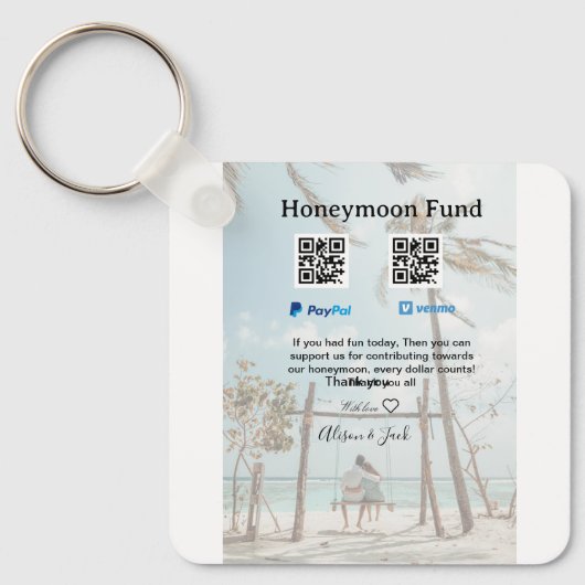 ハネムーンファンド Venmo PayPal 寄付 QR カップル キーホルダー (正面)