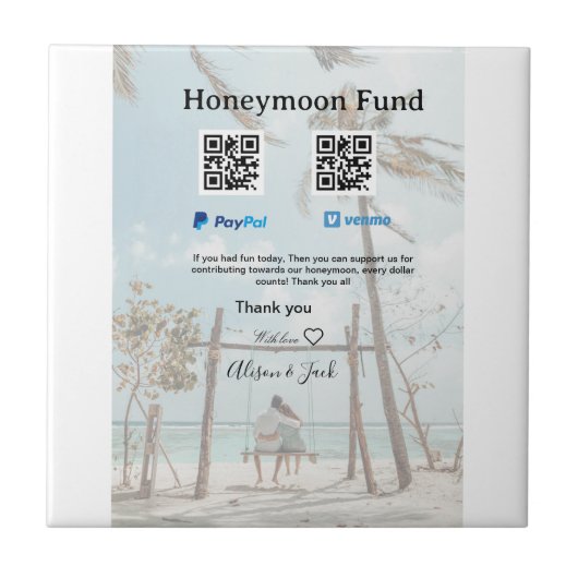 ハネムーンファンド Venmo PayPal 寄付 QR カップル タイル (正面)