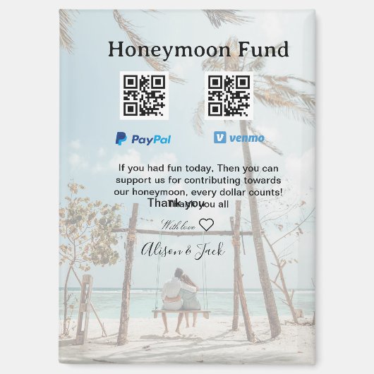 ハネムーンファンド Venmo PayPal 寄付 QR ペア マグネット (正面)