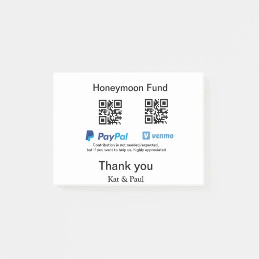 ハネムーンファンドPayPal Venmo QRコード感謝していユーザ ポストイット (正面)