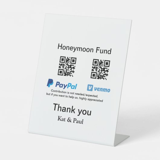 ハネムーンファンドPayPal Venmo QRコード感謝していユーザ 台座サイン (正面)