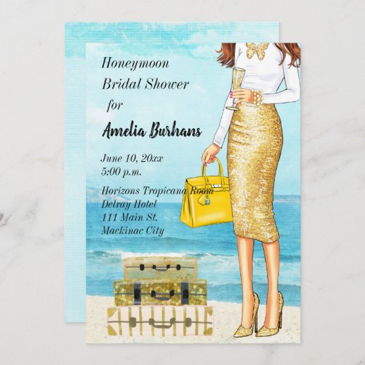 ハネムーンブライダルシャワー招待熱帯 招待状 (正面/裏面)