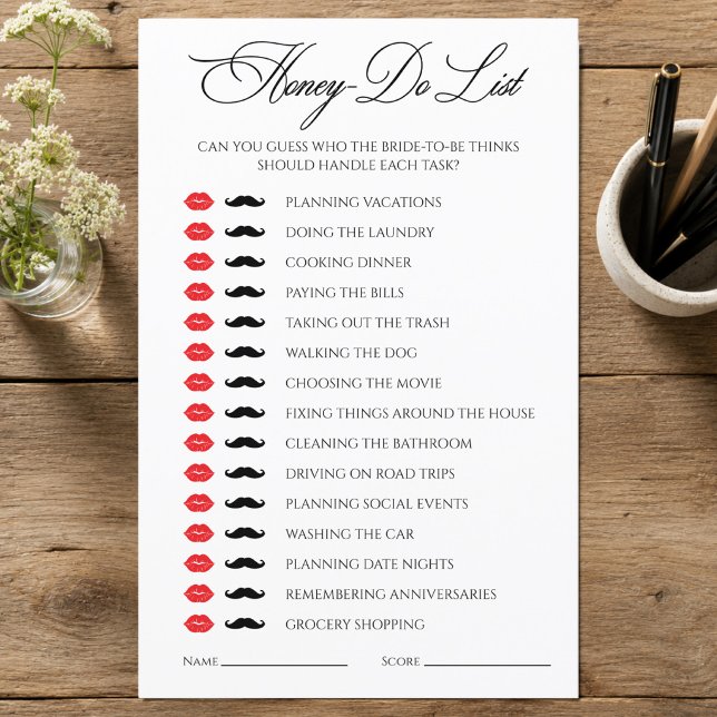 ハネムーンリスト ブライダルシャワーゲーム (Honey-Do List Bridal Shower Game)