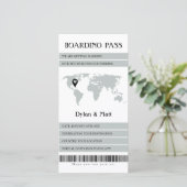 ハネムーン先での挙式に最適な電子ボーディングパス風のSave the Dateカード セーブザデート (スタンド正面)