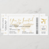 ハネムーン先での挙式 飛行機の搭乗券風招待状 招待状 (正面/裏面)