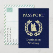 ハネムーン先での結婚式のパスポート インビテーションポストカード (正面/裏面)