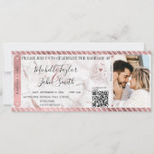 ハネムーン先での結婚式 ゴールドの航空券風招待状 QRコード付 招待状 (正面)