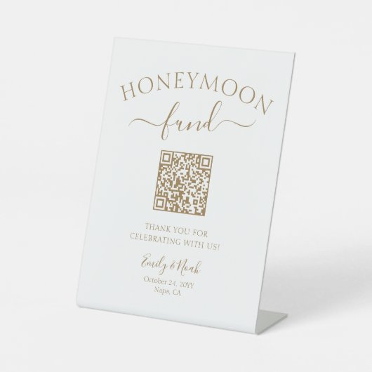 ハネムーン基金QRコード署名ミニマル結婚リスト 台座サイン (正面)