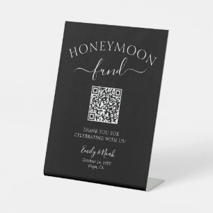 ハネムーン基金QRコード 黒と白の結婚式 台座サイン