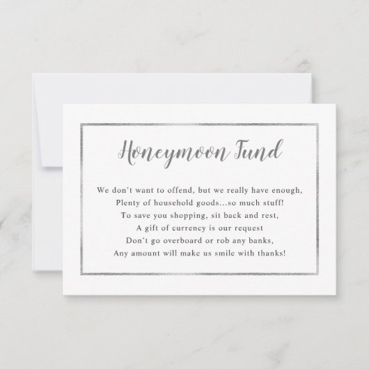 ハネムーン結婚カード |シルバーシンプルフレーム 招待状 (正面)