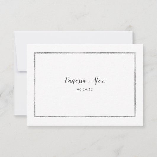 ハネムーン結婚カード |シルバーシンプルフレーム 招待状 (裏面)