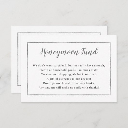 ハネムーン結婚カード |シルバーシンプルフレーム 招待状 (正面/裏面)