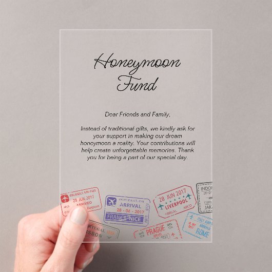ハネムーン結婚基金の登録旅行要求 アクリル招待状 (インサイチュ (ポータブル))