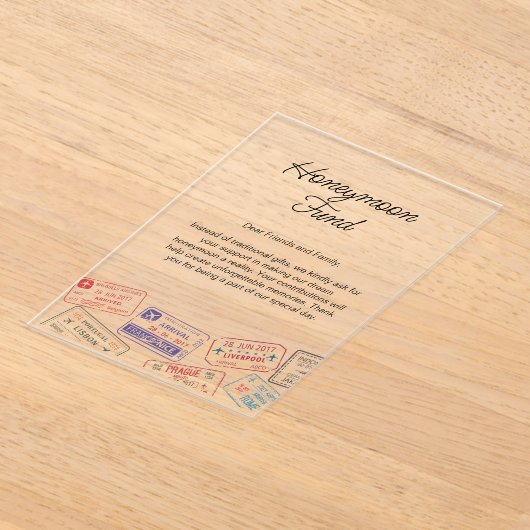 ハネムーン結婚基金の登録旅行要求 アクリル招待状 (レイダウン)