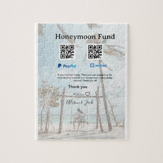 ハネムーン資金 Venmo PayPal 寄付 QR カップル ジグソーパズル (縦)