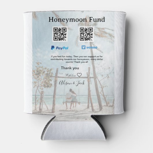 ハネムーン資金 Venmo PayPal 寄付 QR カップル 缶クーラー (正面)