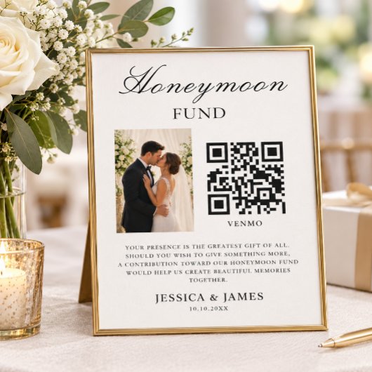 ハネムーン資金QRコードと写真の結婚式 招待状