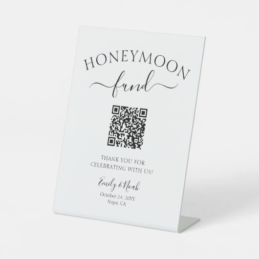 ハネムーン資金QRコード ミニマリスト結婚式の装飾 台座サイン (正面)