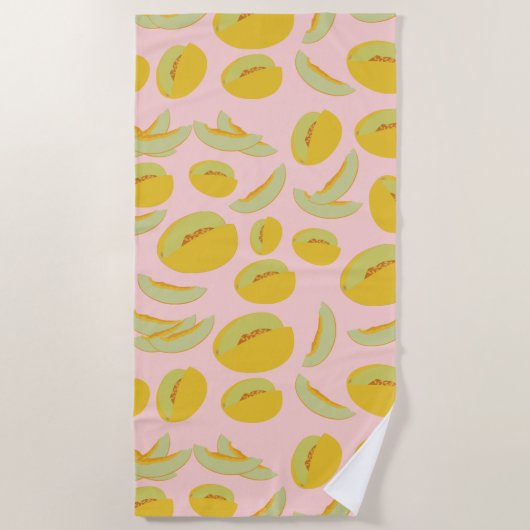 ハネ露メロンフルーツパターン ビーチタオル (正面)