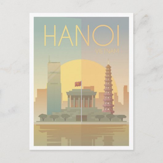 ハノイベトナムアートヴィンテージトラベルイラストレーション ポストカード (正面)