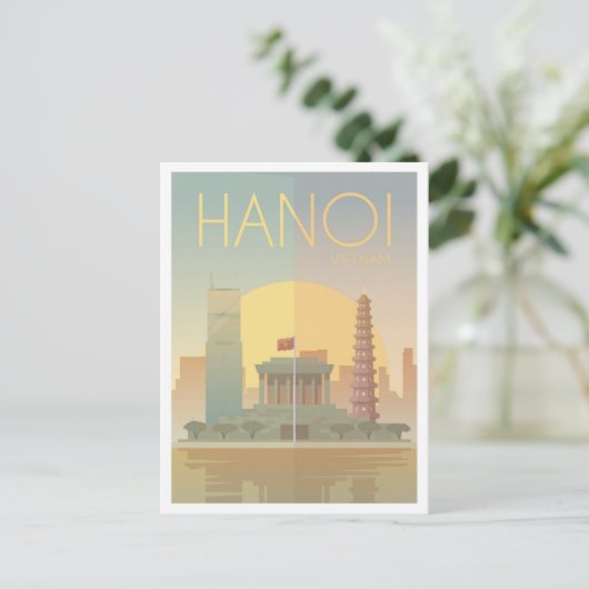 ハノイベトナムアートヴィンテージトラベルイラストレーション ポストカード (スタンド正面)