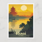 ハノイベトナムアートヴィンテージトラベルイラストレーション ポストカード (正面)