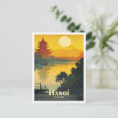 ハノイベトナムアートヴィンテージトラベルイラストレーション ポストカード (スタンド正面)