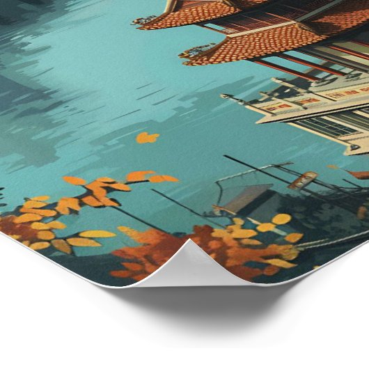 ハノイベトナムヴィンテージアートトラベルイラストレーション ポスター (角)