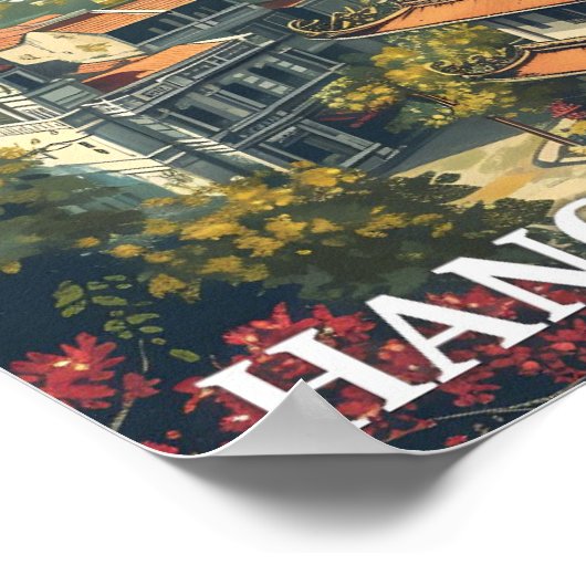 ハノイベトナムヴィンテージアートトラベルイラストレーション ポスター (角)