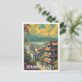 ハノイベトナムヴィンテージアートトラベルイラストレーション ポストカード (スタンド正面)