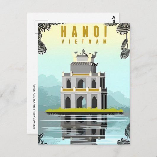 ハノイ、ベトナムヴィンテージ旅行レトロ観光 ポストカード (正面/裏面)