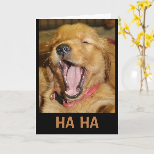 ハハあなたは私より子犬を笑って年上 カード (黄色い花)