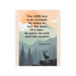 ハバクク3:19聖書の山の鹿 メタルプリント