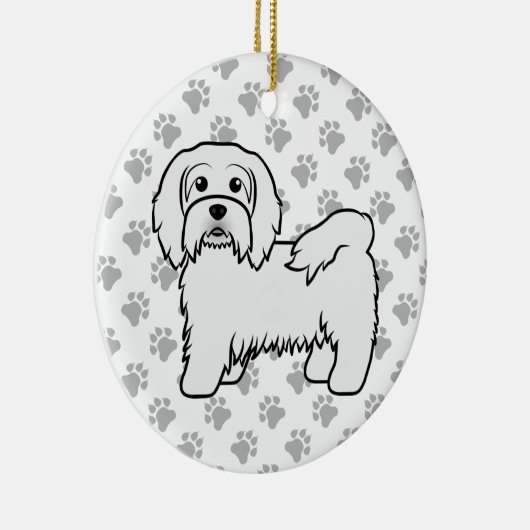 ハバナのかわいい漫画の犬の白イラストレーション セラミックオーナメント (右)