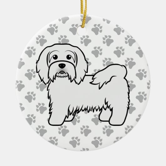 ハバナのかわいい漫画の犬の白イラストレーション セラミックオーナメント (正面)
