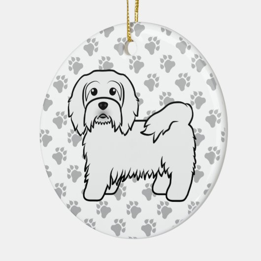 ハバナのかわいい漫画の犬の白イラストレーション セラミックオーナメント (左)