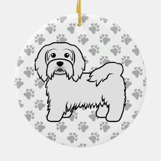 ハバナのかわいい漫画の犬の白イラストレーション セラミックオーナメント (裏面)