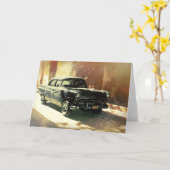 ハバナのアメリカ車、キューバのグリーティングカード。 カード (黄色い花)