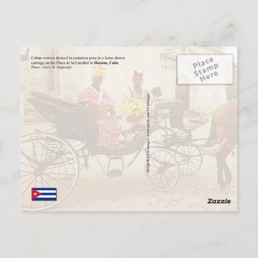ハバナのキューバ、衣装を着た地元の人々が馬車に乗っている ポストカード (裏面)