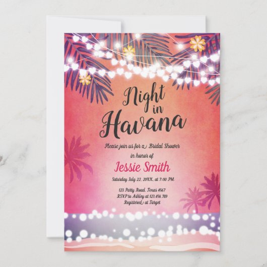 ハバナの夜ブライダルシャワー招待暑い夜 招待状 (正面)