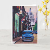 ハバナキューバのキューバの古顔の通り場面 カード (黄色い花)