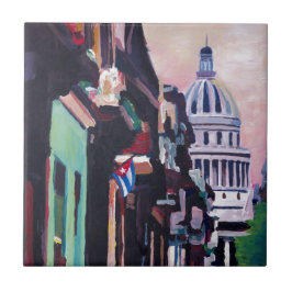 ハバナキューバのキューバの古顔の通り場面 タイル