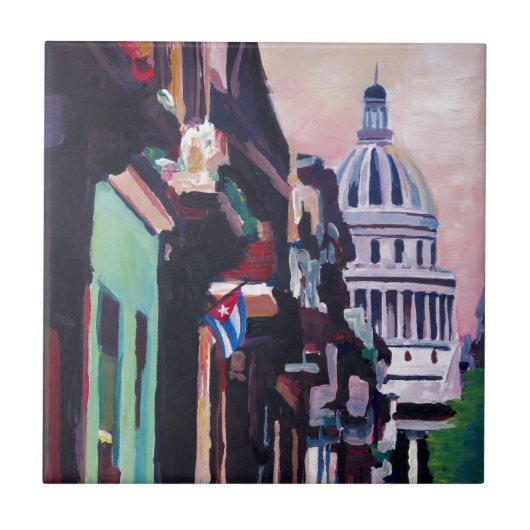 ハバナキューバのキューバの古顔の通り場面 タイル (正面)