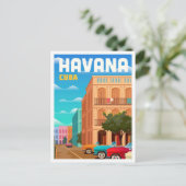 ハバナキューバアートヴィンテージトラベルイラストレーション ポストカード (スタンド正面)