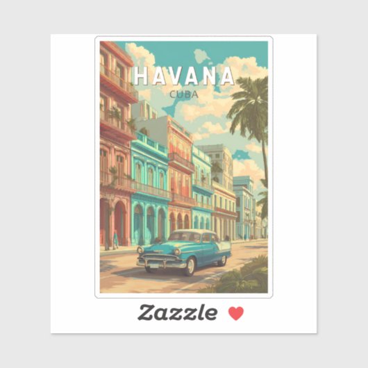 ハバナキューバイラストレーショントラベルアートヴィンテージ シール (シート)