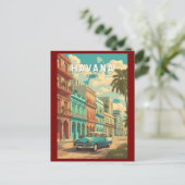 ハバナキューバイラストレーショントラベルアートヴィンテージ ポストカード (スタンド正面)