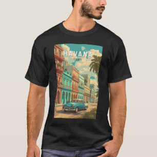 ハバナキューバイラストレーショントラベルアートヴィンテージ Tシャツ