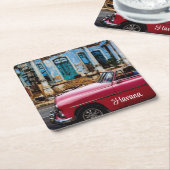 ハバナキューバレッドヴィンテージカー スクエアペーパーコースター (アングル)