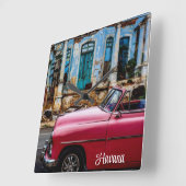 ハバナキューバレッドヴィンテージカー スクエア壁時計 (傾斜)